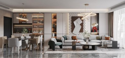 现代家居客餐厅3D模型下载